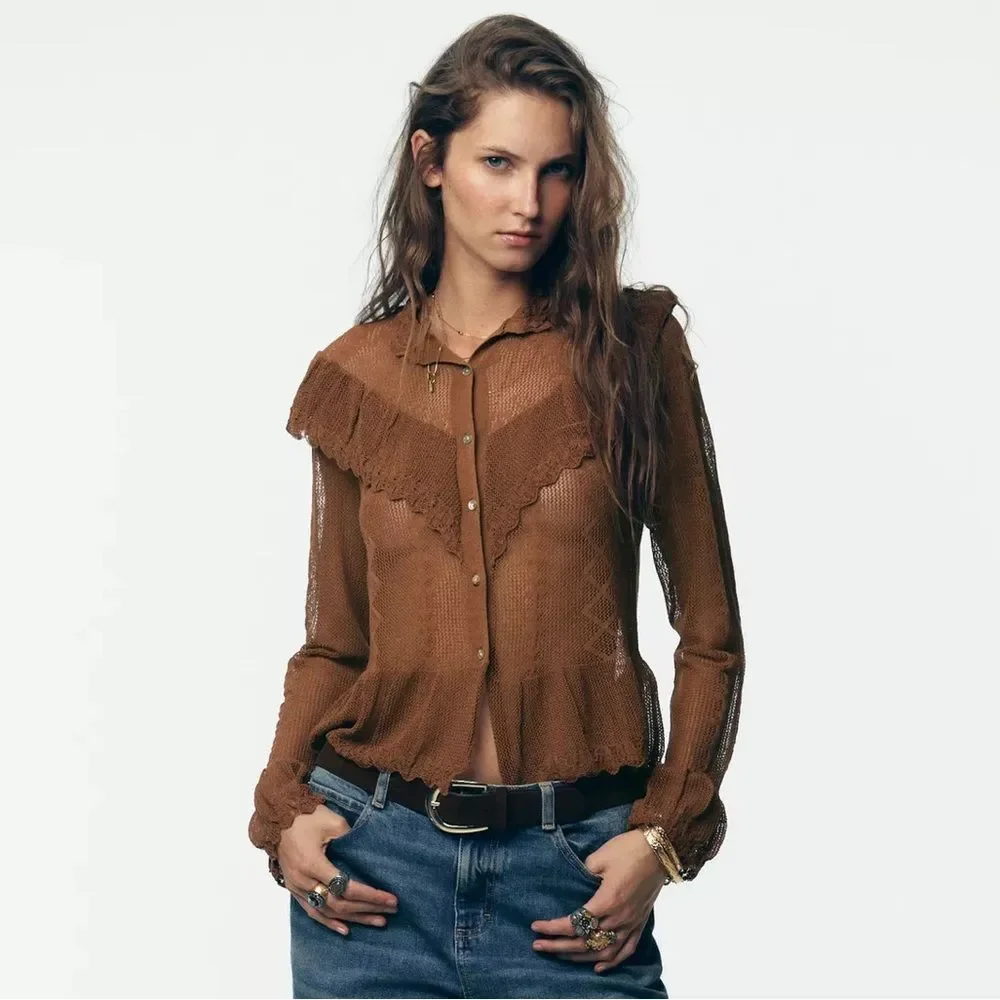 ZARA POINTELLE KNIT ROMANTIC JACKET - Picture 2 of 9